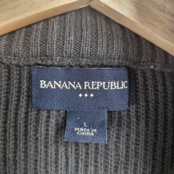 Banana Republic Sweater Mens Large Gray Ribbed‎ Mock Neck Button Knit Pullover - Picture 4 of 6